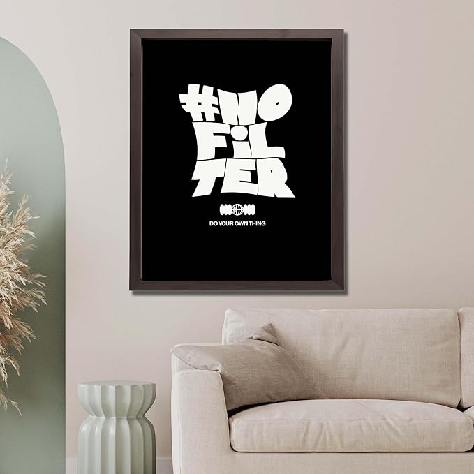 InkFlow Posters No Filter Poster - Bold Statement Typography Illustration - Modern Minimal Graphic Design - Trendy Home Wall Decor Accent - Motivational Quote Art - 16x20 Unframed Canvas Print