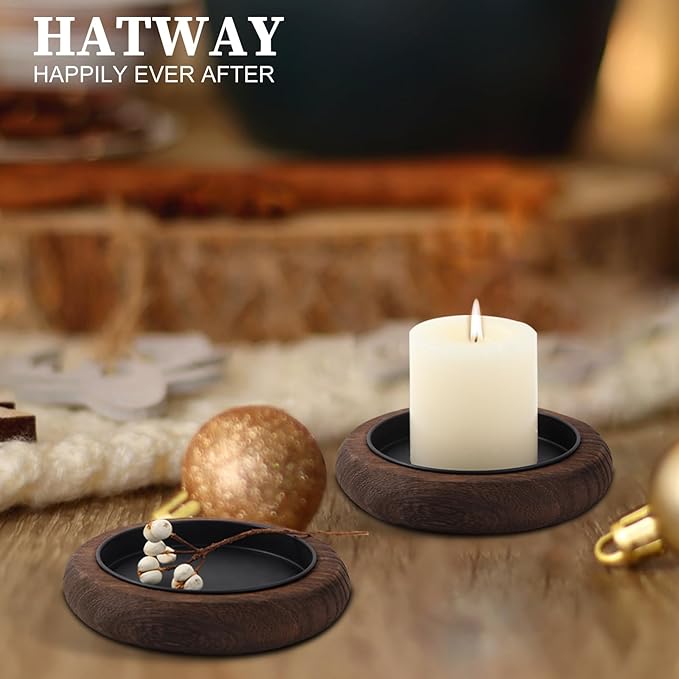 Hatway Wood Candle Holder Farmhouse Decor Wooden Pillar Candles Tray for Table Centerpiece Small Decorative Tray Riser Round Wooden Plate Pedestal Stand for Coffee Table for Christmas Decor Mu-4