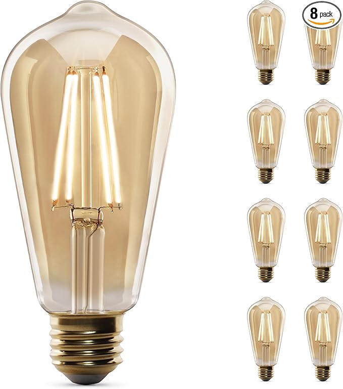 Feit Electric Vintage Exposed Filament Clear Glass LED ST19 with a Medium E26 Base Light Bulb - 60W Equivalent - 10 Year Life - 400 Lumen - 2100K Soft White - Dimmable | Original Vintage