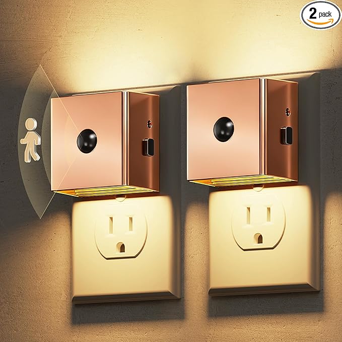 L LOHAS LED Night Light,Plug in Night Light with Motion Sensor and Dusk to Dawn Sensor, Brightness Adjustable,3000K Soft White, Rose Gold Nightlight for Bathroom Hallway Kitchen