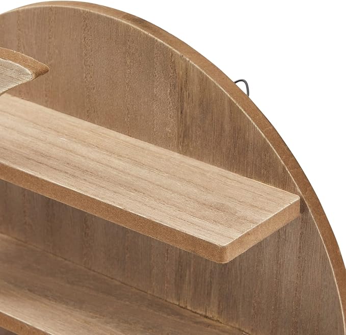 Farmlyn Creek Wooden Crescent Moon Shelf - Rock Shelf & Wall Holder for Stones - Essential Oil Display & Crystal Organizer - Free-Standing Rack - Rustic Brown, 12 x 12 x 3 in
