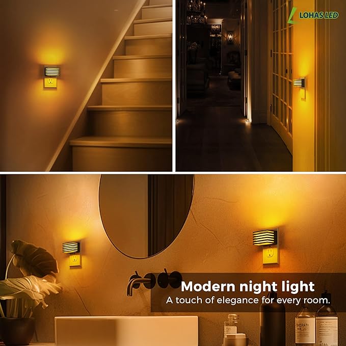 L LOHAS LED Night Lights Plug into Wall, 2 Pack Modern Night Light with Dusk to Dawn Sensor, Dimmable Plug in Night Light, Adjustable Brightness, for Bedroom Bathroom Hallway (Black)