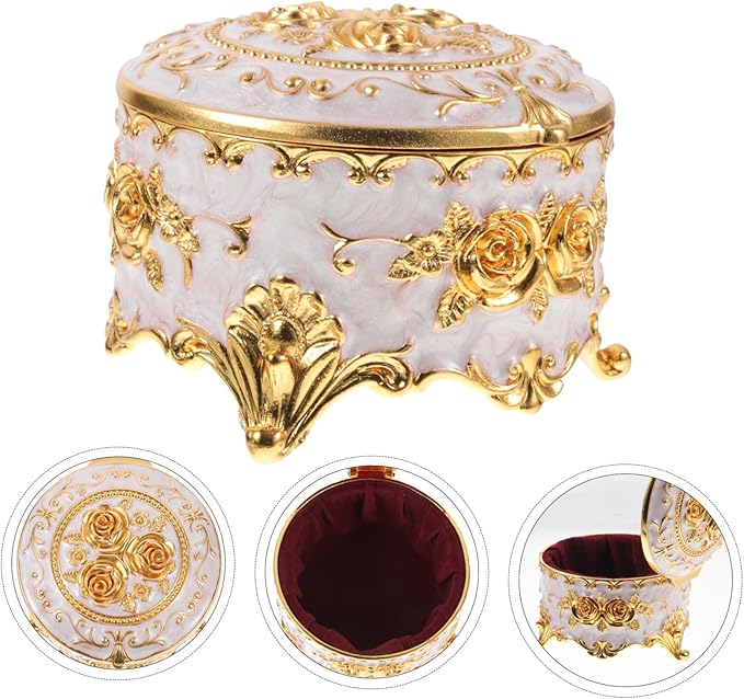 Retro High-grade Wear-resistant Alloy Jewelry Storage Box with Embossed Enamel Design Vintage Style Necklace Organizer for Cosmetics and Accessories