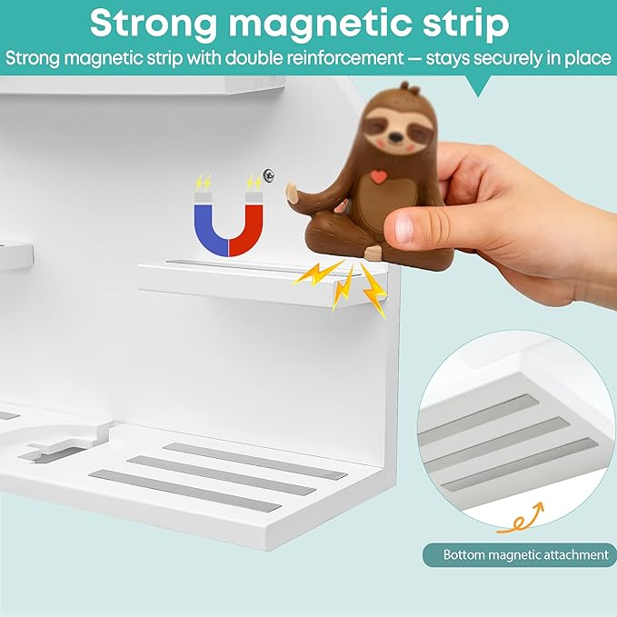 For Tonies Figures Shelf Magnetic,for Tonie box Wall Shelves,for Tonies Characters Organizer,Audio Toy Storage (Holds 45 Figurine),Compatible Charging Station for Kid's Room,Pine,Arch,Large (White)