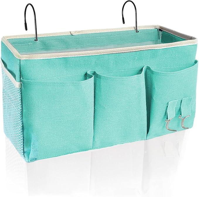 Bedside Caddy, Bedside Hanging Storage Organizer forBunk and Hospital Beds,College Dorm Bed，Can be Placed Glasses Books Mobile Phones(Green)