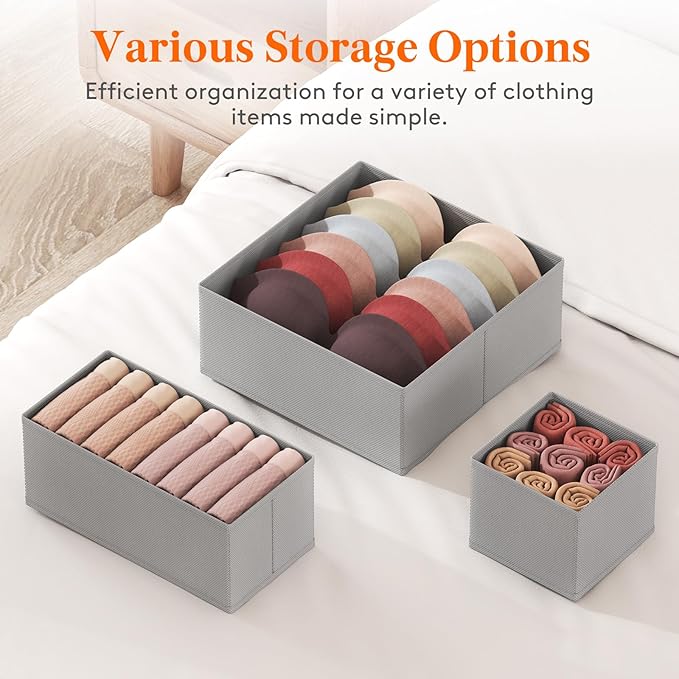 Lifewit Drawer Organizer Clothes for Closet 48 Pack, 3 Sizes Underwear Wardrobe Drawer Dividers, Fabric Foldable Dresser Storage Organizer Bins for Sock/Bra/Lingerie/Undies, Light Gray