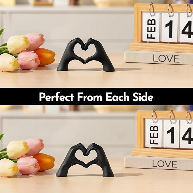 Gold Decor Living Room – Mini Small Heart Hands Sculpture – Shelf Decor Aesthetic – Cute Home Accent Table & Shelves – Love Statue - Gifts Girlfriend, Wife, Women, Teen Girls, Valentine (Black, Mini)