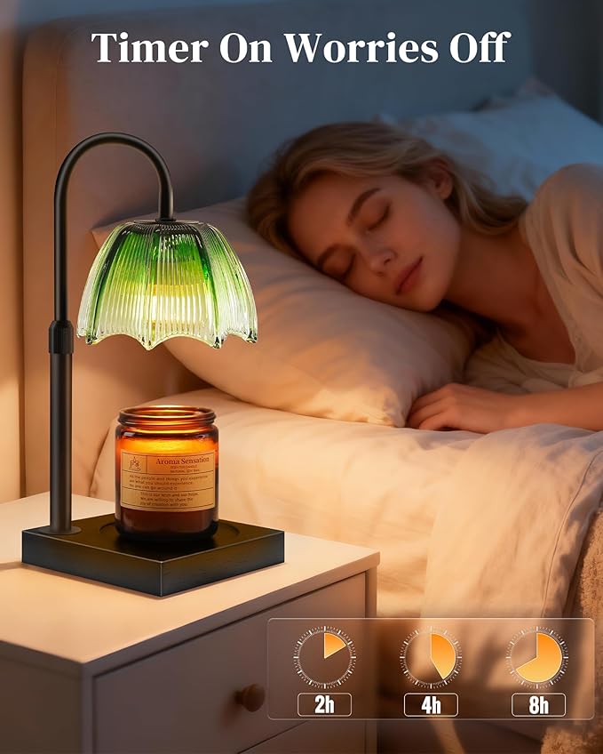 Candle Warmer Lamp with Timer Dimmable Adjustable Height, Cozy Home Decor House Warming Christmas Birthday Gifts for Women, Flower Candle Lamp Wax Melt Warmer for Scented Jar Candles, Gradient Green