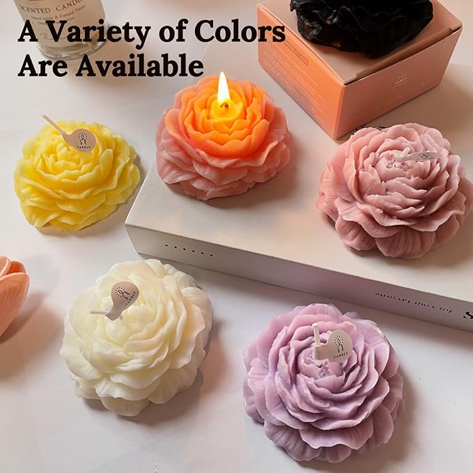 Light-Pink Peony Flower Shape Candles for Women Friends Colleague Classmates Gift, 3 Inch Pastel Aesthetic Scented Candle with White Peach Oolong Fragrance