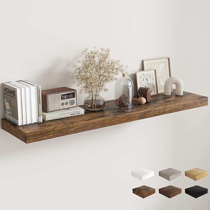 Fun Memories 12 Inch Deep Floating Shelves, 60 Inch Long Extra Large Floating Shelves for Home & Office, Wall Shelves with Invisible Bracket, Rustic Brown, Set of 1