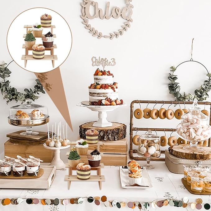 NBEADS 4-Tier Wooden Display Riser Shelf, Antique White Tabletop Small Food Stand Risers Display Makeup Step Perfume Organizer for Fragrance Cosmetics Figure Collection 9.41x7.87x7.36inch