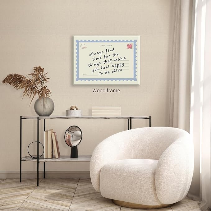 Positive Affirmations Quotes Wall Art Blue Preppy Postcard Poster 12X16 inch Framed Always Find Time Horizontal Canvas Prints Retro Happy Home Wall Decor