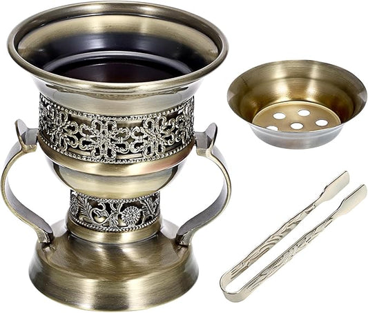 JUXYES Vintage Incense Burner Holder with Ash Catchers and Tongs, Metal Censer Antique Charcoal insencents Burner Zinc Alloy Spiritual Aromatherapy Yoga Meditation Retro Home Decoration