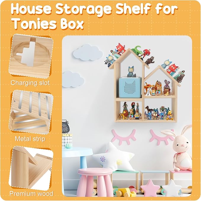 for Tonies Box Shelf Magnetic Storage Shelf, Large 4-Room Loft House for Toniebox 1/2 Player Tonies Figures Characters for Children Room, Wall-Mounted and Desktop Placement