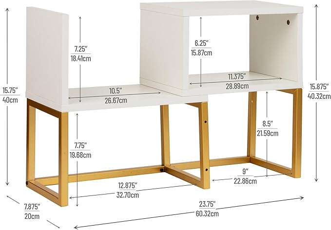 Mind Reader Floating Shelves, Wall-Mounted Office Organizers, Modern MDF Display Storage with Metal Rail, Set of 2, White