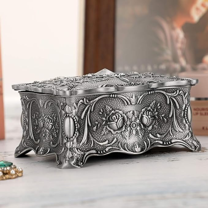 Hipiwe Vintage Jewelry Box, Small Enameled Trinket Box Organizer Rectangular Treasure Chest Box Jewelry Decorative box Keepsake Gift Box Case for Women,3.7x 2.7x 2 inch