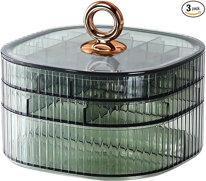 HALAFE Jewelry Box, 3-Layer Acrylic Jewelry Organizer with Handle, Clear Jewelry Boxes for Women Girls, Make up Organizer, Jewelry Storage Holder (Green)