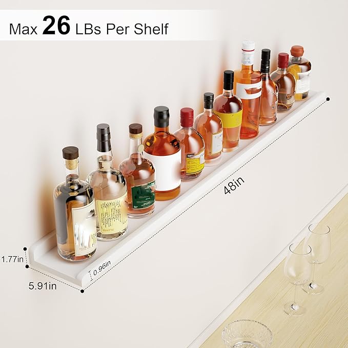 Love-KANKEI 48 Inch Long Floating Shelves Wall Mounted Set of 2, Large Wood Wall Shelves for Storage, Rustic Hanging Shelves for Display,Bedroom Living Room Bathroom Kitchen Office White