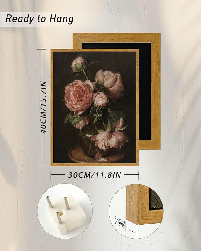 InSimSea Framed Canvas Prints Art Vintage Decor, Flower Wall Art Home Decor, Peonies by Eduard von Grützner Prints for Kitchen Office Farmhouse Bathroom, 12"x16"