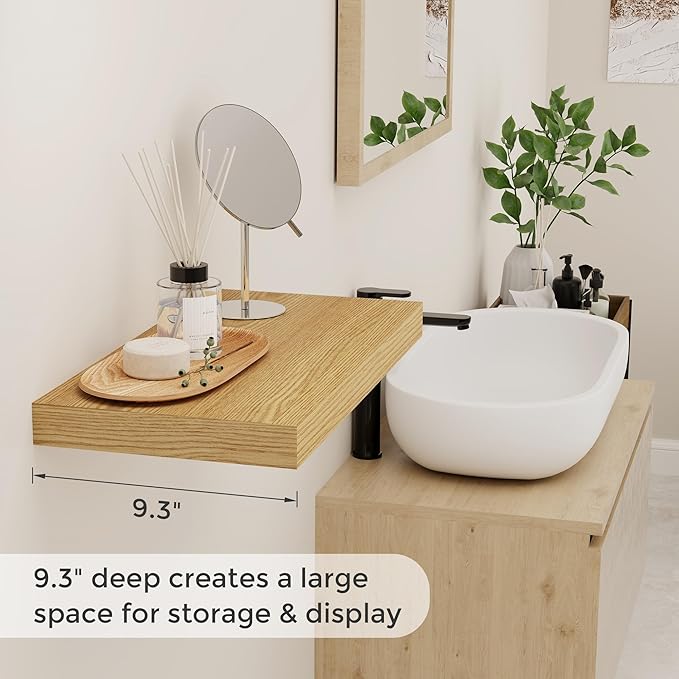 Fun Memories 16 Inch Long Floating Shelves, 9.3 Inch Deep Floating Shelf for Wall, Living Room, Kitchen, Rustic Deep Wood Shelves for Bathroom, 2 Pack Storage Display Shelf for Books, Decor, Oak