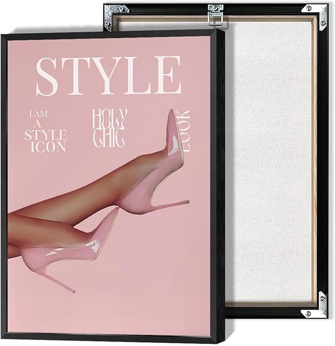 Trendy Pink Heels Poster High Heel News Headline Canvas Wall Art I Am A Style Icon Magazine Cover Aesthetic Prints Painting For Living Room Bedroom Apartment Wall Decor 8x12in Framed