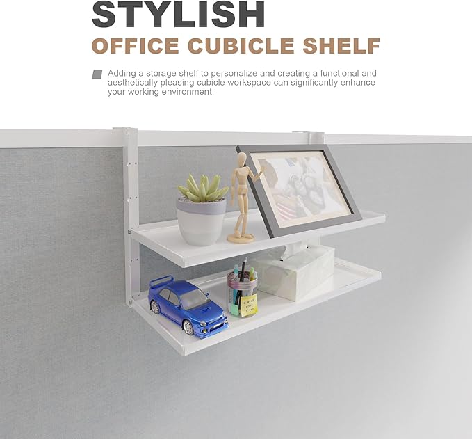 Office Cubicle Shelf - 13.8'' x 5.9'' Dual-Tier Storage Organizer Floating Corner Rack Hanging Shelf Height Adjustable Home Office Essentials for Planter Statue Decor Photo Frame