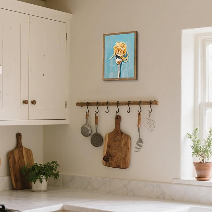 Framed Kitchen Wall Art, Vintage Spaghetti Canvas Wall Decor, Rustic Farmhouse Still Life Oil Painting, Trendy Funny Kitchen Food Artwork Prints Pictures for Dining Room Decorations 12x16 Inch