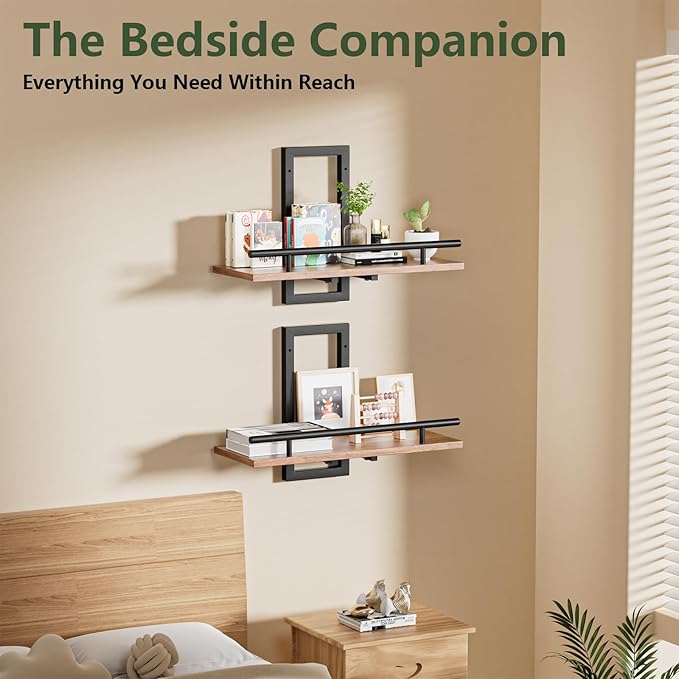 Sbosbo Floating Shelves for Wall to Hold Plants and Small Decor, 15.8 Inch Wall Mounted Shelves Set of 2, Easy to Mount Book Shelf for Bedroom, Living Room, Bathroom, Kitchen, Rustic Brown