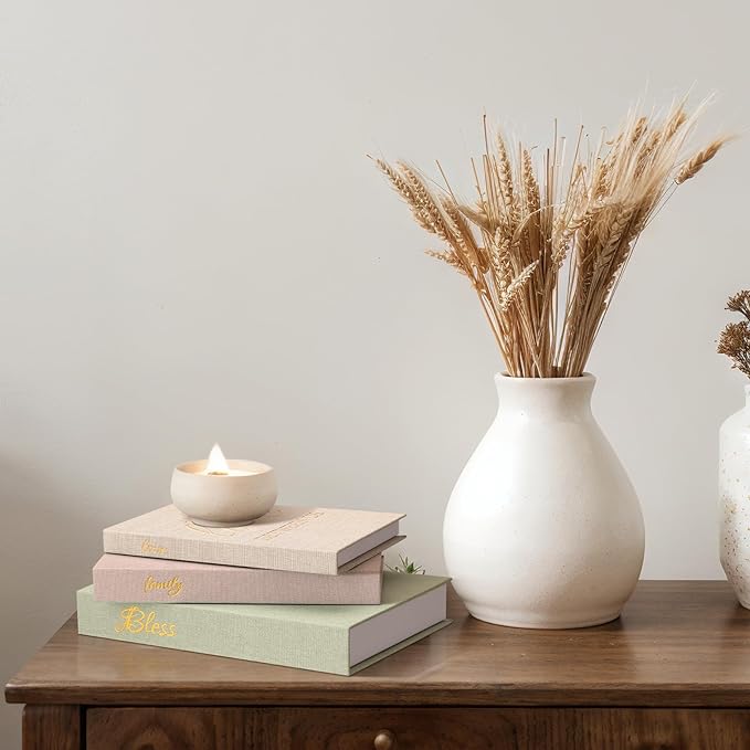 Weysat Set of 3 Linen Covered Decor Books Decorative Books for Home Decor Bless Family Love Stacked Aesthetic Fake Storage Boxes for Coffee Table, Shelf, Console Table, Fireplace Mantel