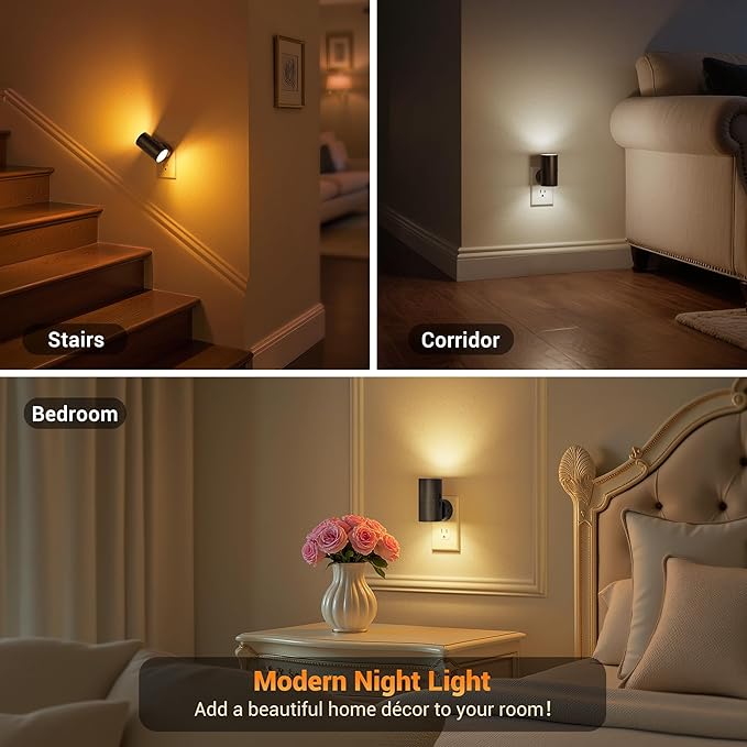 JandCase LED Night Light, Night Lights Plug into Wall with Dusk to Dawn Sensor, 5 Color Temperatures, Rotating Plug, Dimmable Nightlights, Adjustable Brightness for Bedroom Bathroom Hallway, 2 Pack