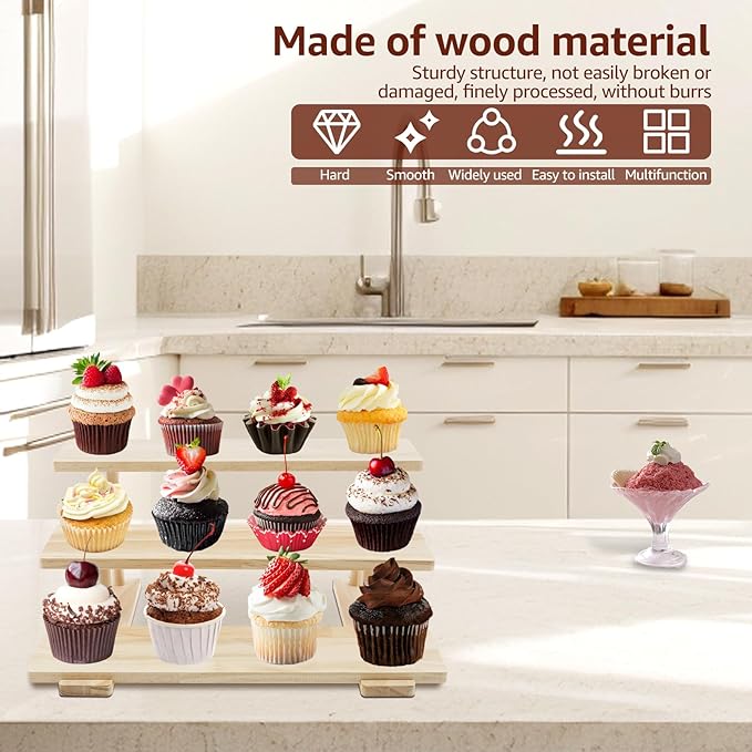 3 Tier Wooden Cupcake Stand, Wooden Cologne Organizer, Dessert Table Display Set, Perfume Display Riser Stand, Makeup Organizer for Vanity, Food Display Stands for Party, 15.8x10.24x7in
