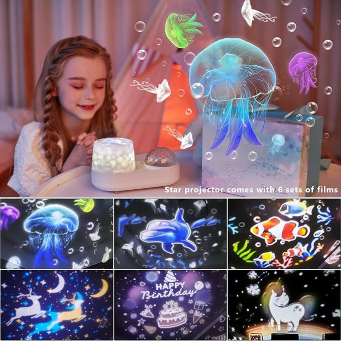 Ocean Wave & Light Projector - 10 Colors, 6 Film Sets, Timer & 360 Rotation for Kids & Girls, Room Decor