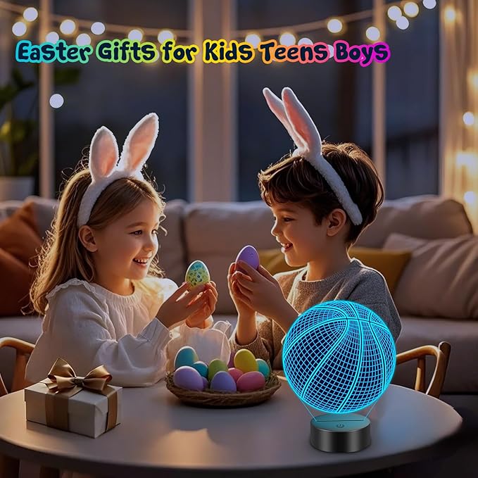 Linkax Basketball Gifts Stocking Stuffers for Teens Boys Girls, Basketball 3D Illusion Night Light Christmas Gifts for Ages 8-13, 5-15 Year Old Boy Birthday Present Room Decor