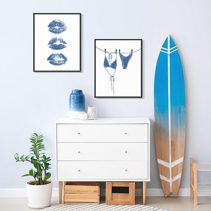 Habseligkeit Blue Wall Art Prints, Cute Wall Decors for Room Aesthtic, Posters for Girls Bedroom Decor Aesthetic Unframed, 8X10in, Set of 6