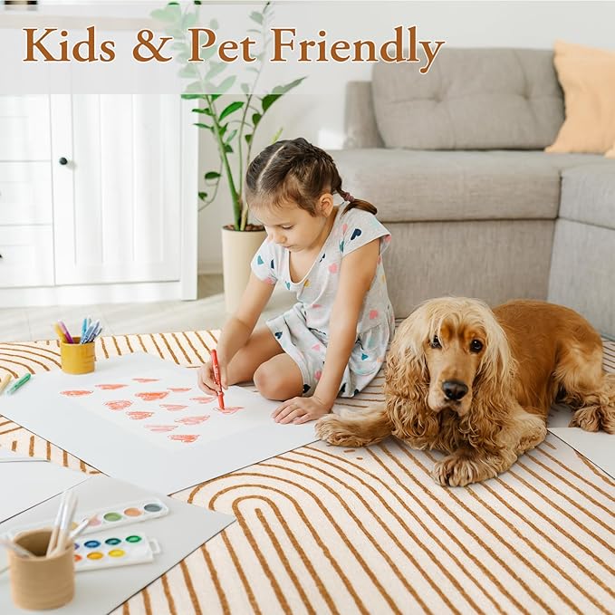 Lahome Abstract Bedroom Rugs, Soft Washable Area Rugs 4x6 Non Slip Rainbow, Ultra-Thin Orange Throw Carpet for Entryway Kitchen Living Room Darrell, Orange