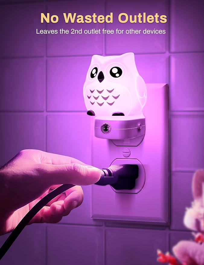 Owl Night Lights Plug Into Wall, Cute Night Light for Kids, 8-Color LED Night Light with Dusk to Dawn Sensor, Decorative Nightlight for Kid Room, Bathroom, Bedroom, Children Christmas Gift, 1 Pack