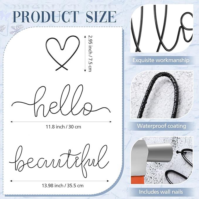 Hicarer Hello Gorgeous Metal Wall Art Decor Minimalist Decoration Metal Hello Gorgeous Decorative Sign for Living Room Office Bedroom Hotel Home Wall Decoration(Black,Lovely Style)