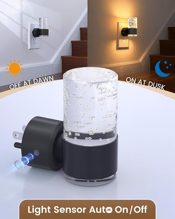 NIORSUN Night Light Plug into Wall, Dimmable Nights Lights with 3 CCT & 5 Brightness Levels, Slim Acrylic Plug in Night Light, Auto Dusk to Dawn Sensor for Stairs, Hallway, Bathroom, Black, 4 Pack