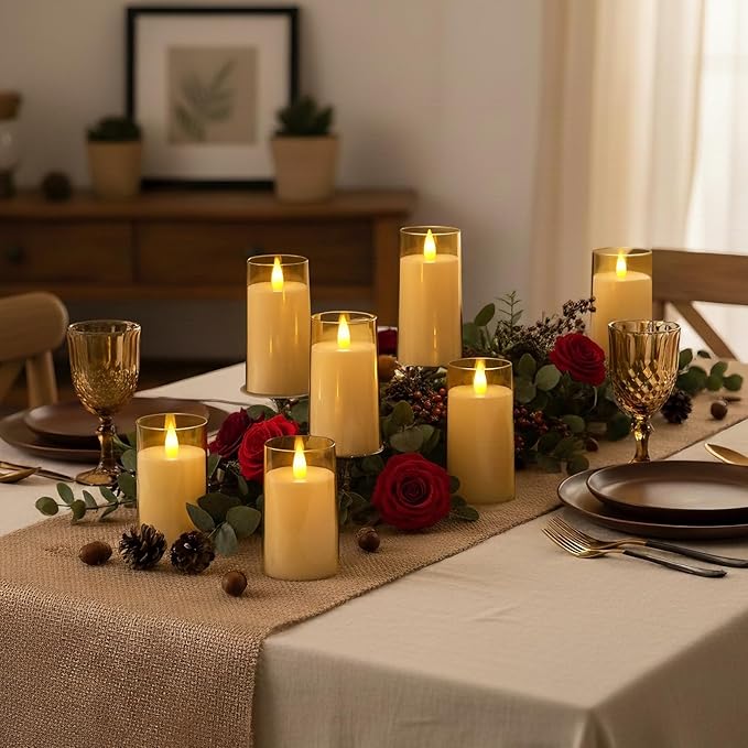 Raycare Flameless Electronic Pillar Candles with Remote Control and Timer- Battery Operated Realistic Flickering LED Fake Candle for Home, Wedding, Valentine's Day Decor, Gold,Set of 2(3"x6"6")