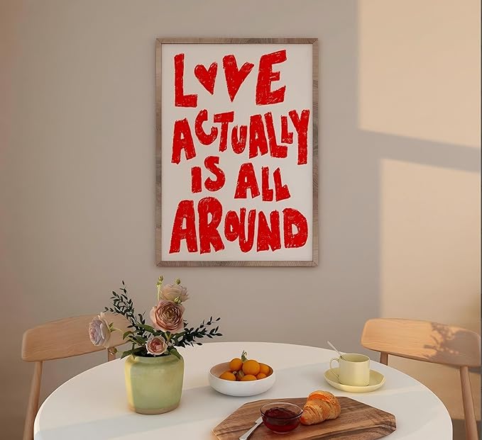 3Pcs Trendy Red Preppy Canvas Wall Art Inspirational Love Quotes Wall Decor Love Is All Around Painting Pictures Vintage Valentine Poster Prints for Girl Apartment Home Aesthetic Decoration unframed