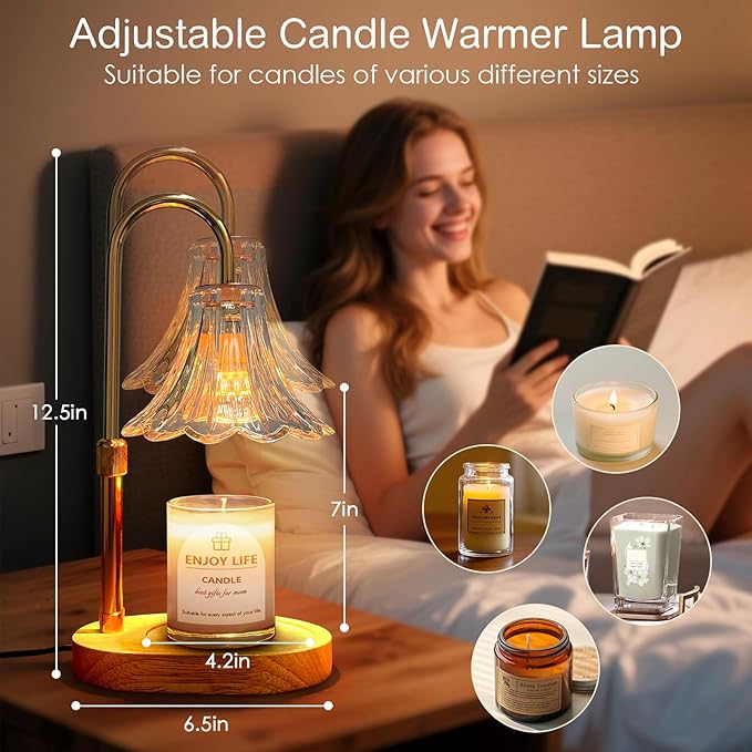 Banbanda Candle Warmer Lamp with Timer: 2026 Mothers Day Gifts for Women, Adjustable Camdle Warmer with 2 Bulbs, Flower Candle Lamp for House Warming Room Decor
