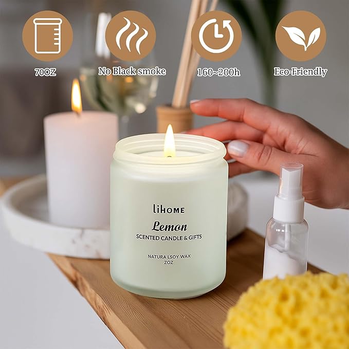 Lihome Candles Gifts for Women - Scented Candles, Natural Soy Wax Candles for Home Scented Perfect for Christmas, Birthday, Mother's Day, Lemon Candle