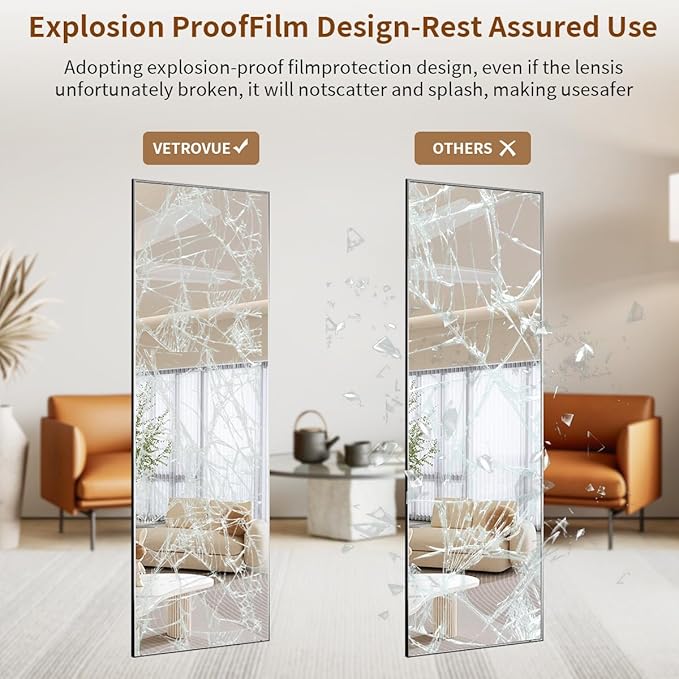 Door Mirror, Over The Door Full Length Mirror, 50"x16" Hanging Mirrors, for Bedroom, Living Room, Entryway, Dorm, Black