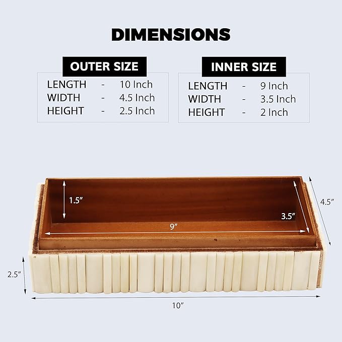 Handicrafts Home Decorative Storage Box 10x4.5 – Remote Control Holder, Jewelry Organizer, Modern Decorative Box with Lid, Boho Chic Home Décor Accent, Vintage Memory Box for Living Room Shelf Décor
