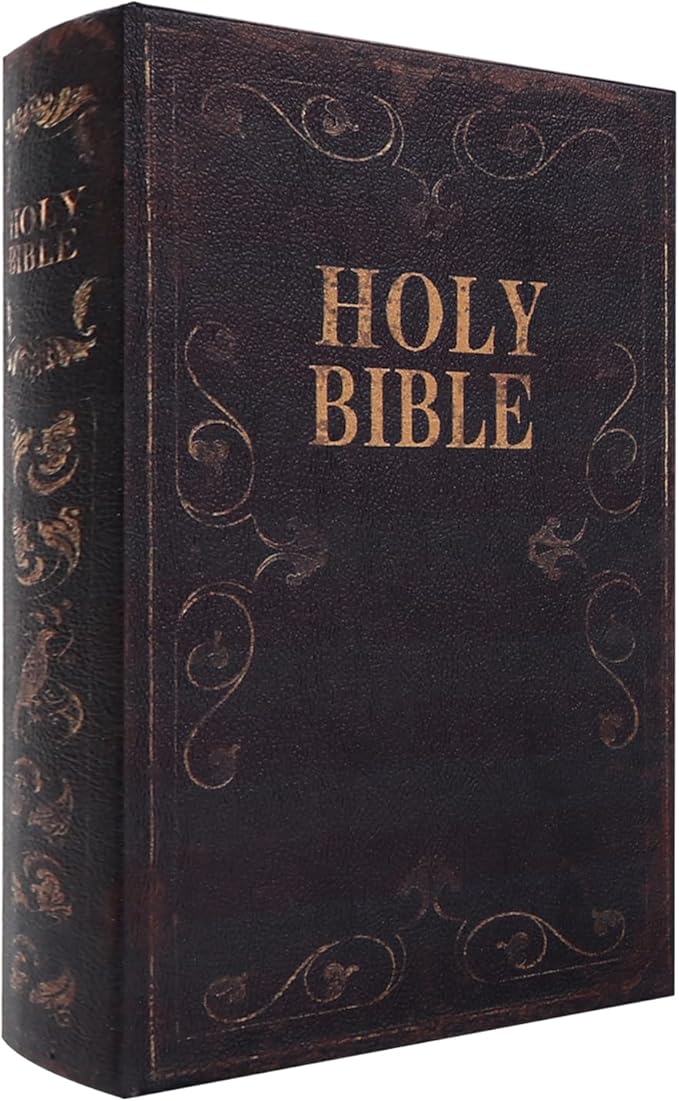 Decorative Wooden Book Box, Vintage Faux Book Boxes with Magnetic Closure, Secret Storage, Antique Look Leather Cover for Bookshelf or Office Decor (1 x Holy Bible)