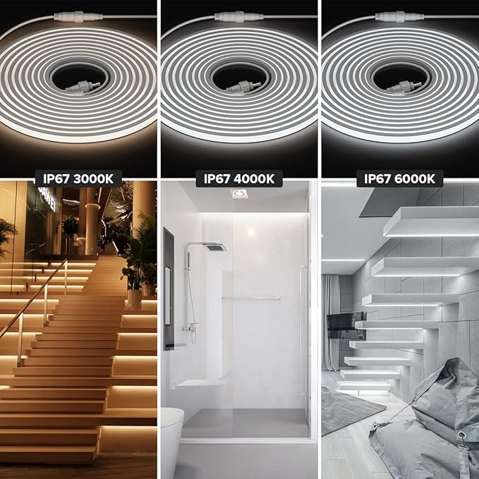 BTF-LIGHTING FCOB COB LED Strip IP67 Waterproof Flexible High Density Uniform Diffused Neon Light 16.4FT DC24V Natural White 4000K 480LED/m CRI90+ for Indoor Decor(No Adapter or Controller)