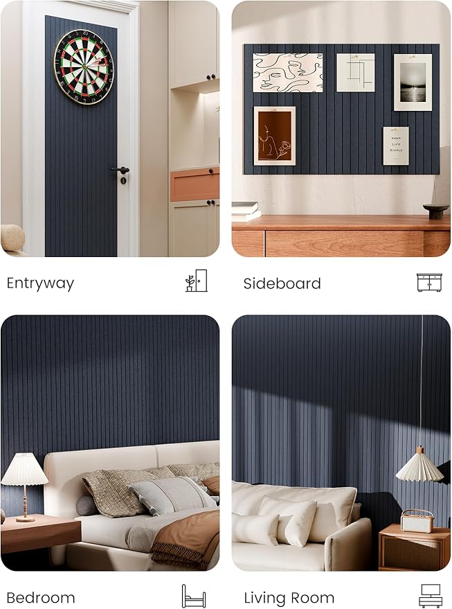 Bumusty Large Cork Board Alternative-36 x 24" Felt Bulletin Board Tiles, with 30 Pushpins, 40 Adhesive Tabs, Fine-Stripe 6-Pack, Cork Boards for Office Push Pin Board-Deep Charcoal Blue
