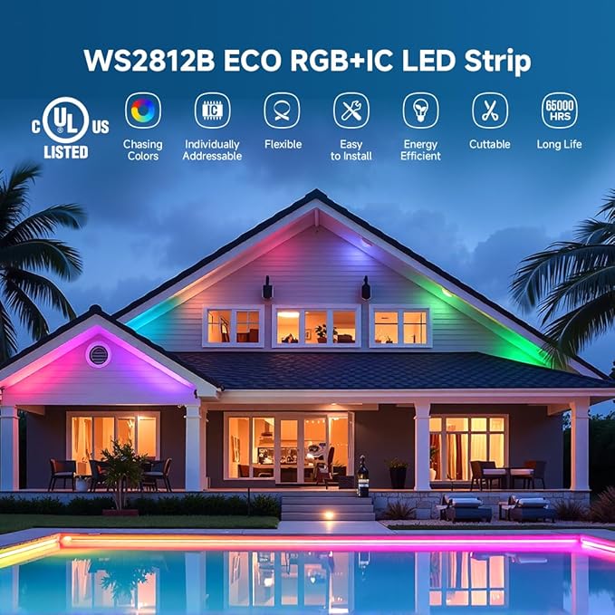 BTF-LIGHTING WS2812B ECO RGB LED Strip,UL Listed,Individually Addressable,3.28FT 144LED/m 144Pixel DC5V 5050SMD,Alloy Wire Flexible 3M Tape for DIY Chasing Color Project IP30(No Adapter or Controller)