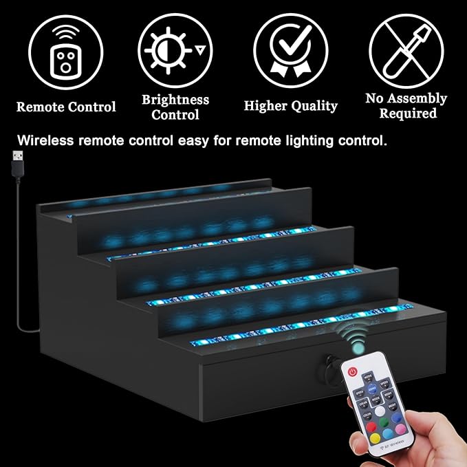 LED Lighted Cologne Organizer for Men, 4 Tier Wood Perfume Organizer with Velvet Lined Drawer, Multi Lighting Modes Perfume Display Holder with Remote Control, Cologne Shelf Stand, Nice Gift for Men