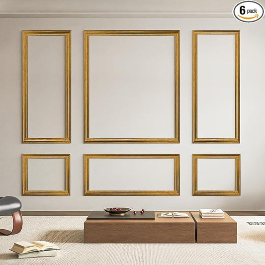 Art3d Pre-Cut Wall Molding Set of 6 pcs, Ready-to-Assemble Wainscoting Panels for Interior Wall Décor Living Room Bedroom Accent Wall - Installed with Glue, 3 Top 3 Bottom, Antique Gold